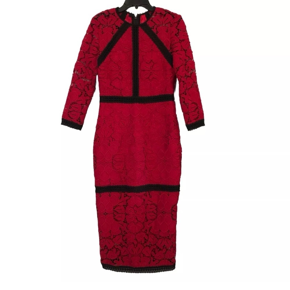 EUC Alexis Randie 3/4 Sleeve Lace Midi Dress In Red - Size S - Picture 5 of 12